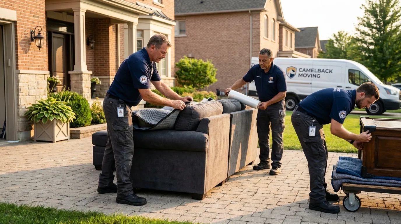 Large estate moving crew wrapping furniture in Saint Francis, KS