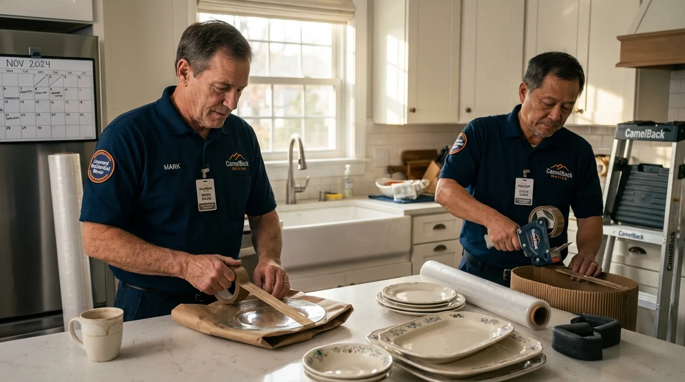 Professional crew packing kitchen dishware in Saint Francis, KS